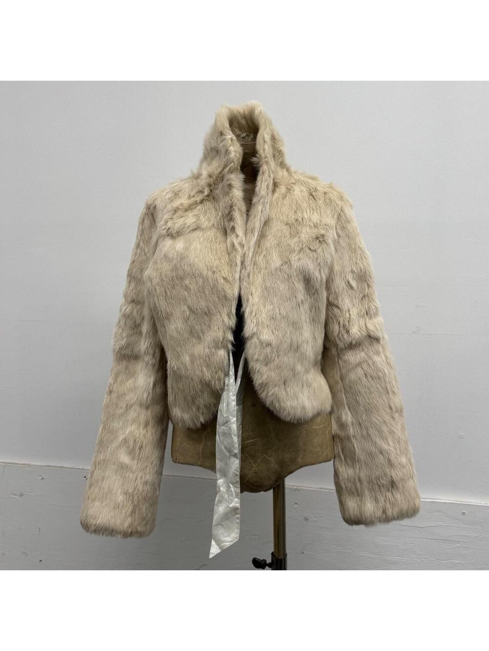 Vintage Y2K Cream Rabbit Fur Cropped Bolero Jacket - Picture 5 of 7